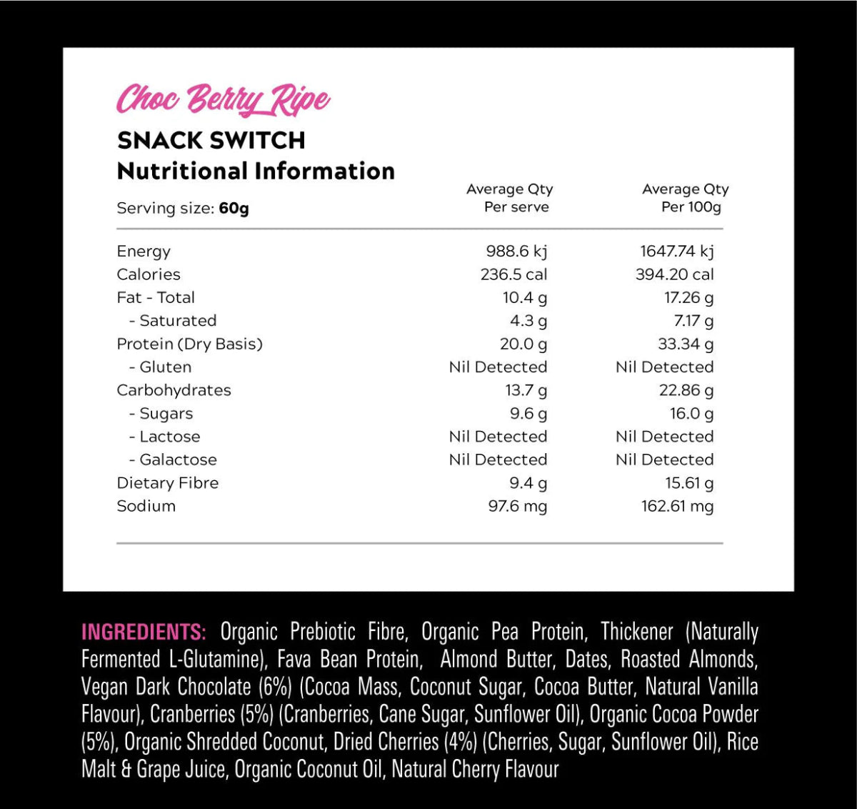 Switch Nutrition - Snack Switch - Cafe - 60g - The Cave Gym