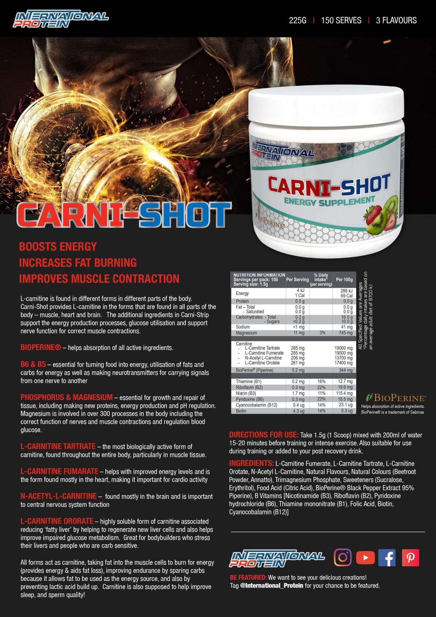 International Protein Carni-Shot 150 Serves - Supplements - Passionfruit - The Cave Gym