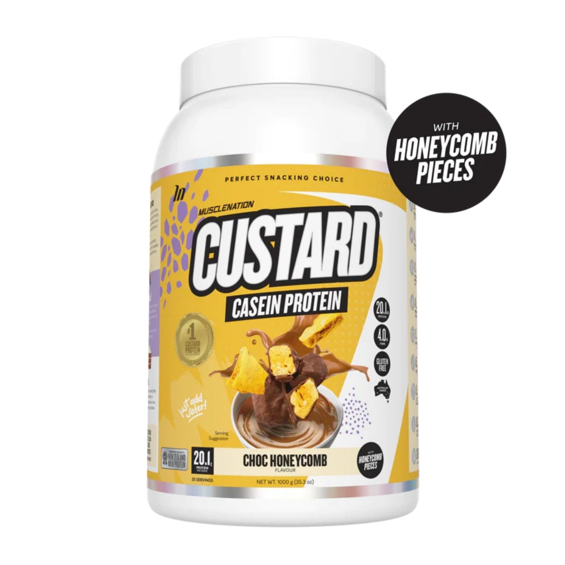 Muscle Nation - Custard Casein Protein - Supplements - Choc Honeycomb - The Cave Gym