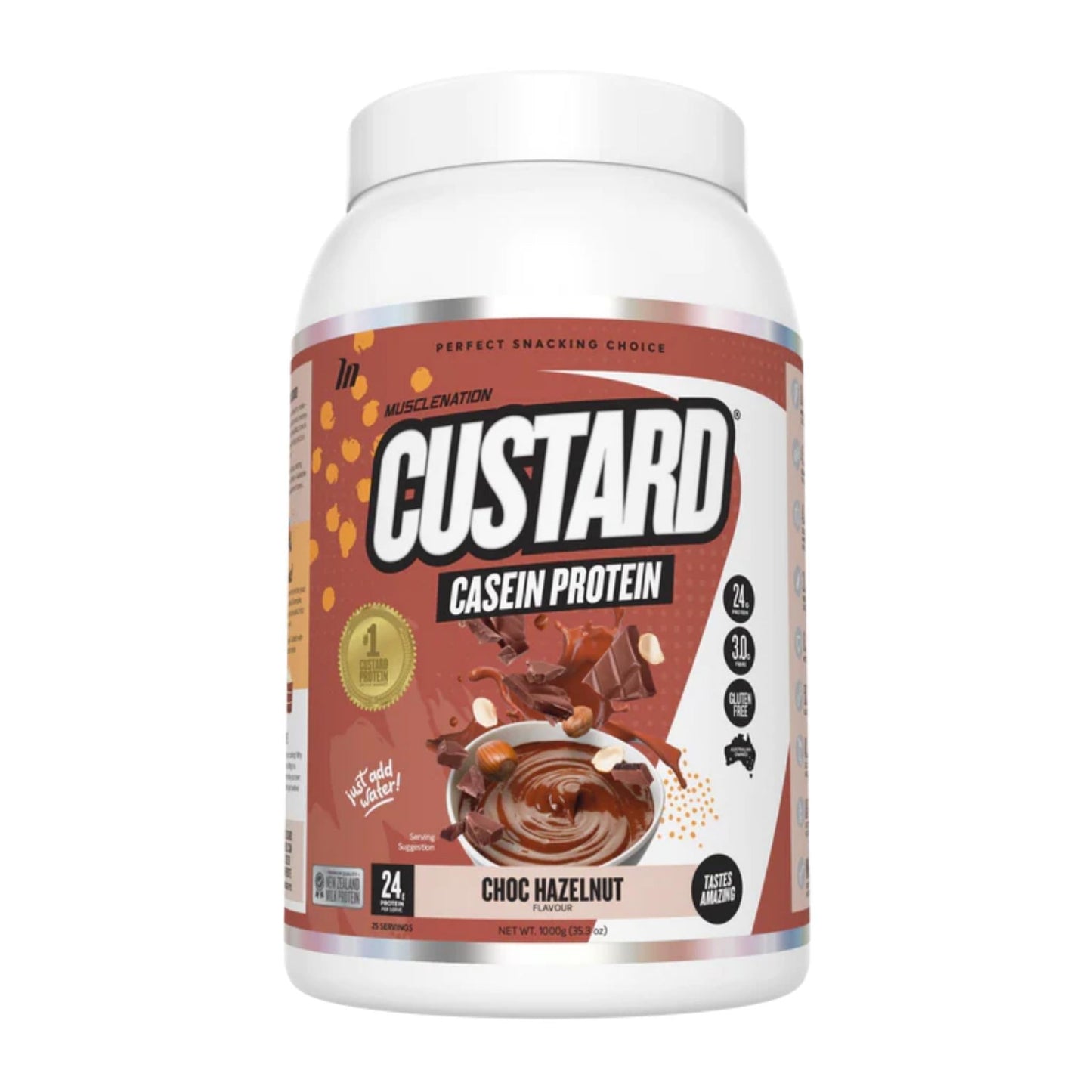 Muscle Nation - Custard Casein Protein - Supplements - Choc Hazelnut - The Cave Gym