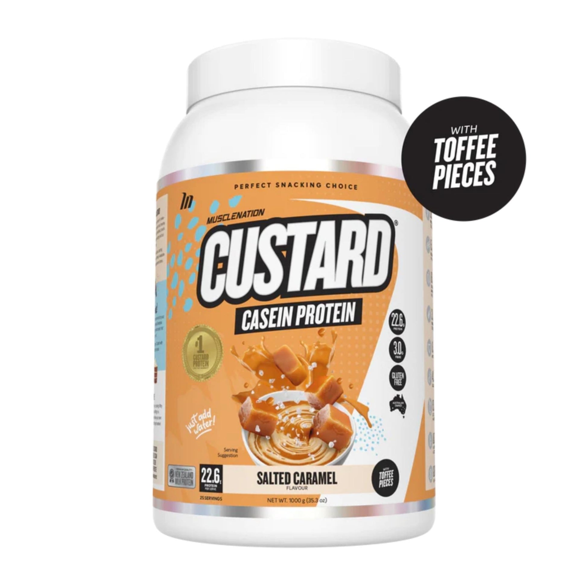 Muscle Nation - Custard Casein Protein - Supplements - Salted Caramel - The Cave Gym