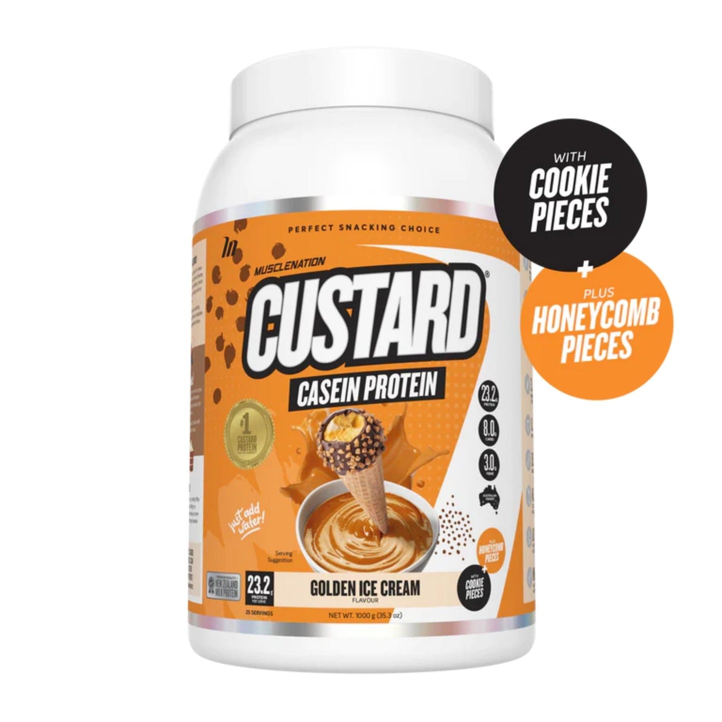 Muscle Nation - Custard Casein Protein - Supplements - Golden Ice Cream - The Cave Gym