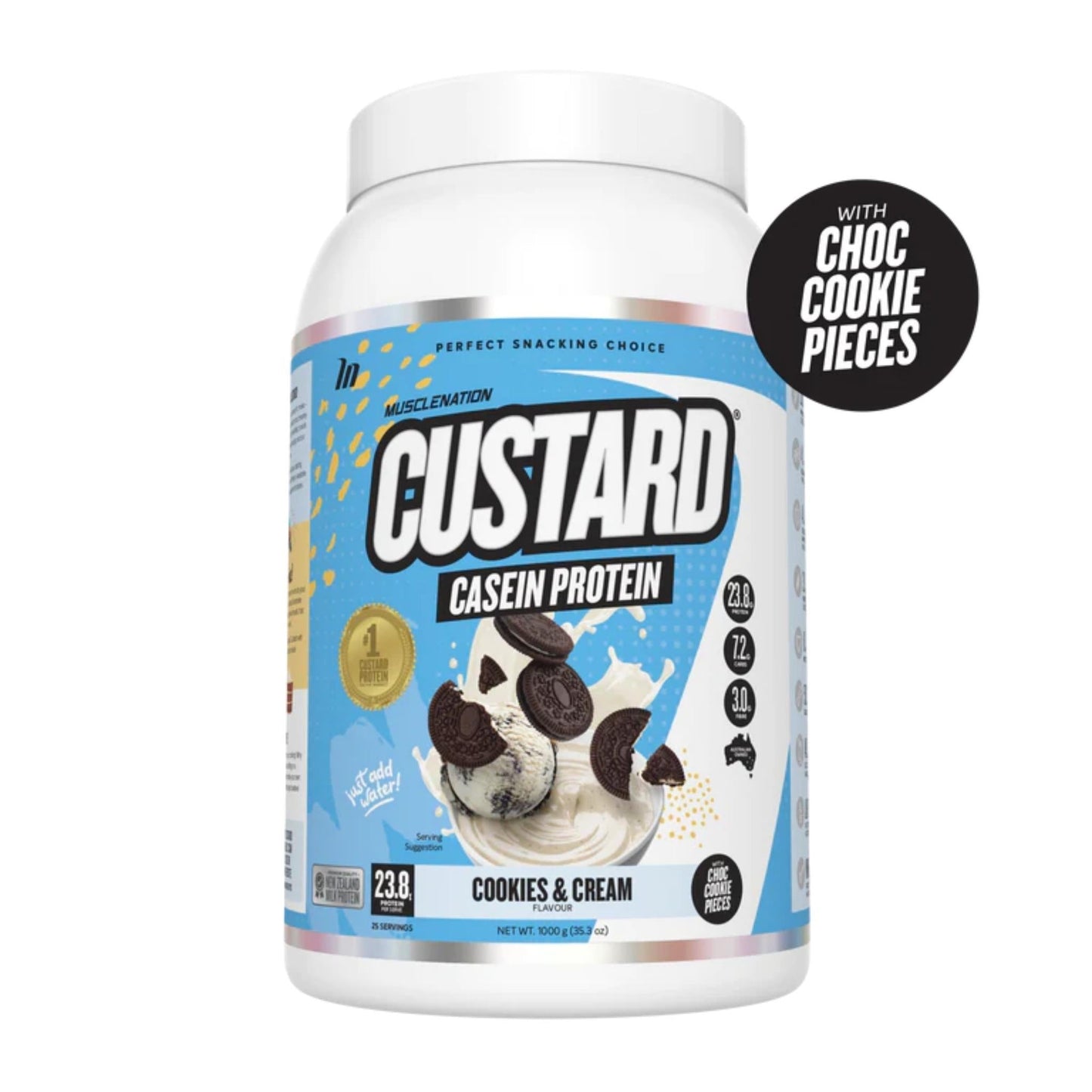 Muscle Nation - Custard Casein Protein - Supplements - Cookies & Cream - The Cave Gym
