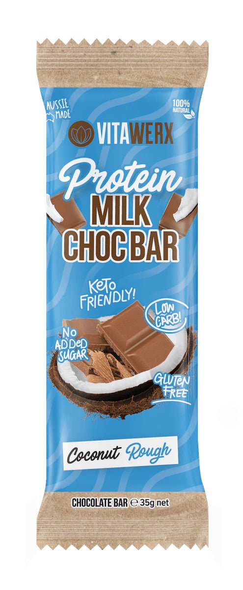 Vitawerx Protein Chocolate Bar 35g - Cafe - Milk Choc Coconut Rough - The Cave Gym