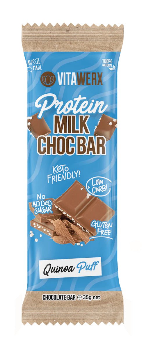 Vitawerx Protein Chocolate Bar 35g - Cafe - Milk Choc Quinoa Puff - The Cave Gym