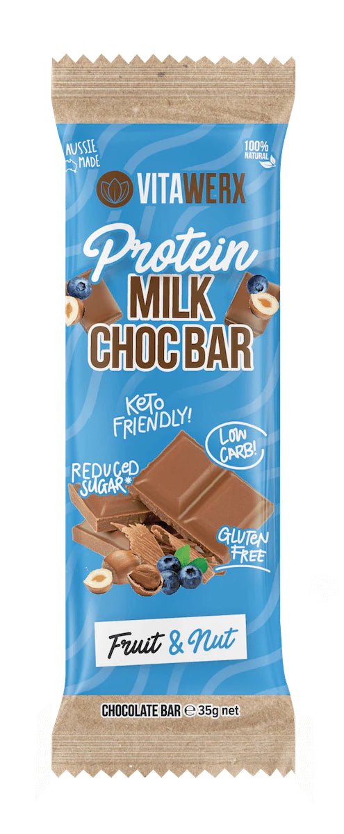 Vitawerx Protein Chocolate Bar 35g - Cafe - Milk Choc Fruit & Nut Bar - The Cave Gym