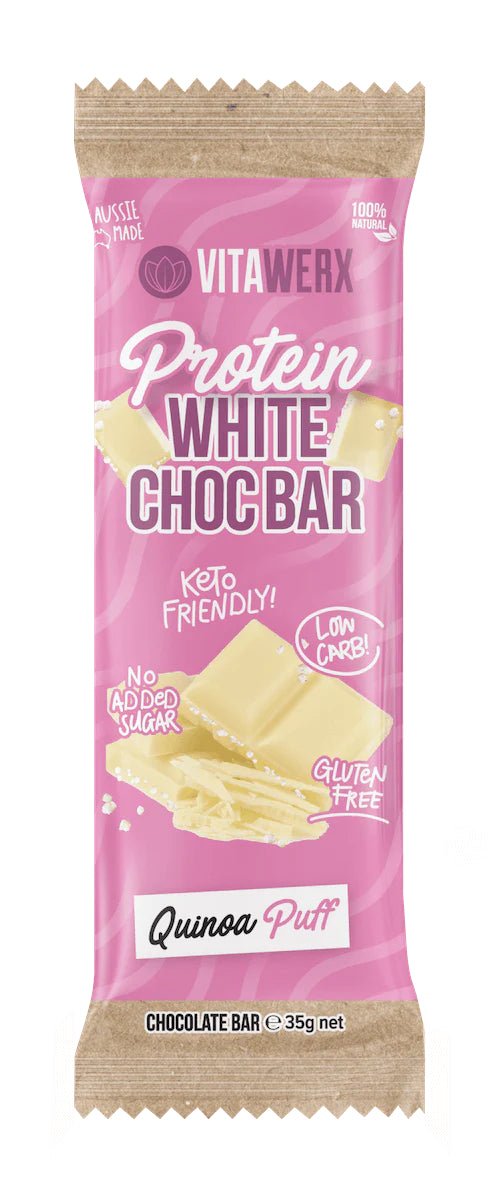 Vitawerx Protein Chocolate Bar 35g - Cafe - White Choc Quinoa Puff - The Cave Gym