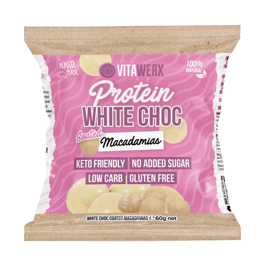 Vitawerx Protein Chocolate Coated Treats 60g - Cafe - White Chocolate Macadamias - The Cave Gym