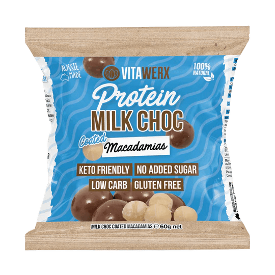 Vitawerx Protein Chocolate Coated Treats 60g - Cafe - Milk Chocolate Macadamias - The Cave Gym