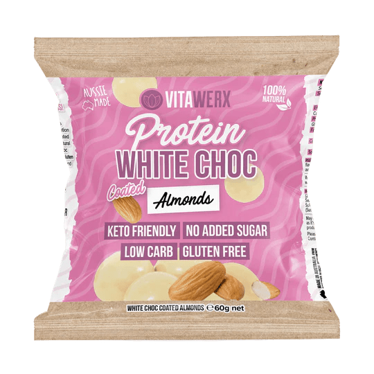 Vitawerx Protein Chocolate Coated Treats 60g - Cafe - White Chocolate Almonds - The Cave Gym